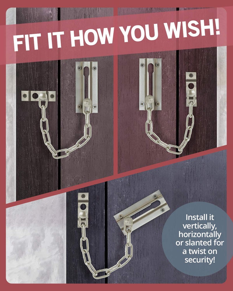 JD Jack N'Drill Jack N'Drill 2 Pack Door Chain Lock, Exclusive Chain Door Lock with Extended Chain Length, 100% Child Proof Safety, Heavy Duty Chain Locks for Inside Door and Extra Front Door Lock (Satin Nickel) - Image 5
